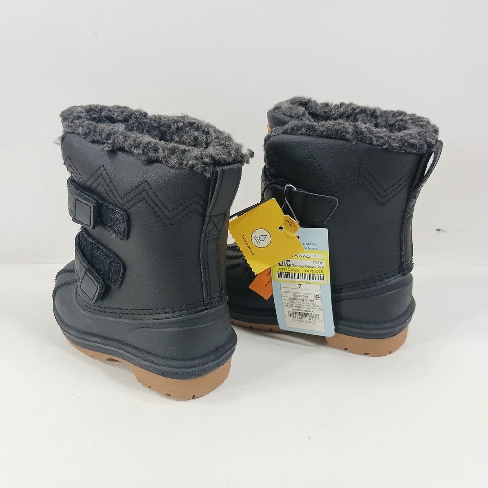 Cat & Jack Toddler Denver Winter Boots Black Waterproof Snow Boots Size 7 NEW